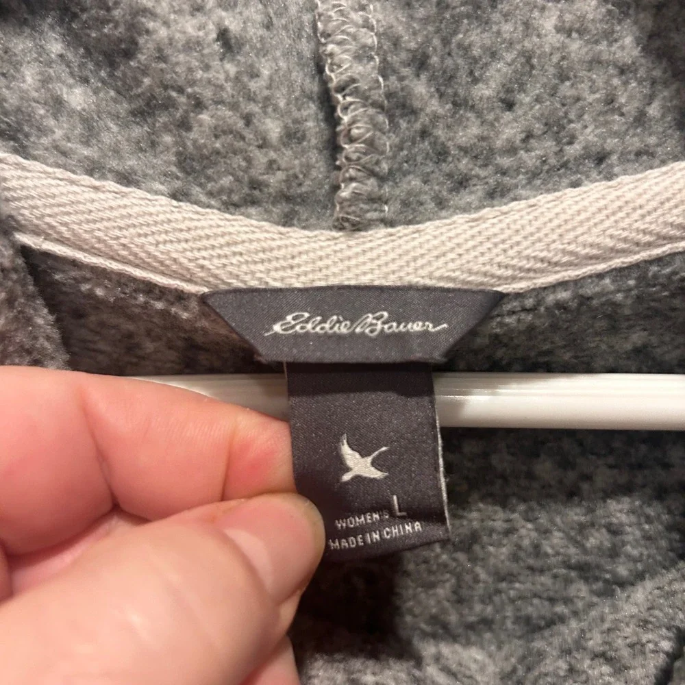 Eddie Bauer Womens Gray Marled Cowl Neck Pullover Sweater Fleece‎ Pocket Large